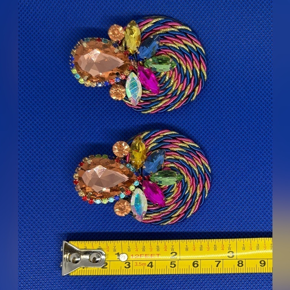 Bold MultiColor Rhinestones & Rope Dangle Earrings - Post Back - Picture 7 of 7